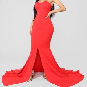 red gown from fashion nova.